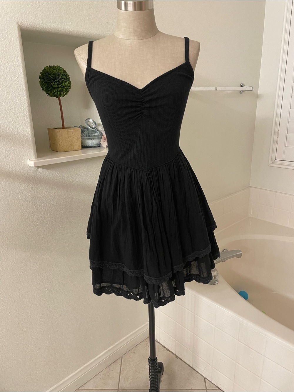 Aerie Lacey mini dress with adjustable strap tiered dress